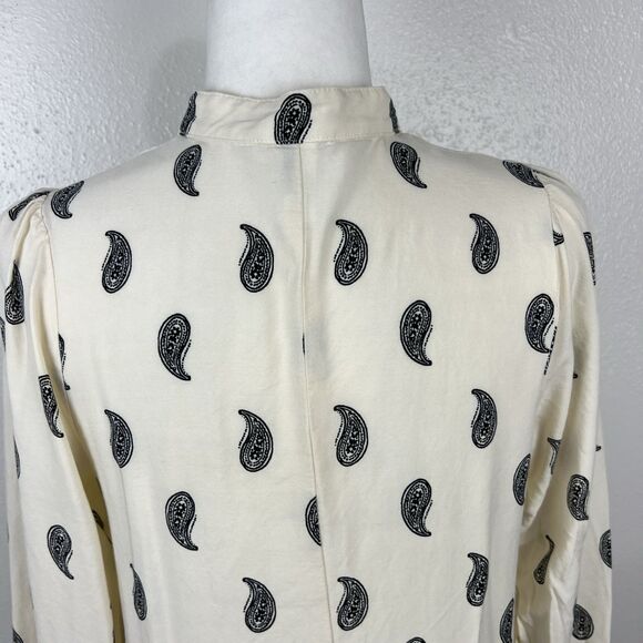 H&M Dress Women Small Beige Black Paisley All Over Print Long Sleeve Peplum Mini - Picture 13 of 15
